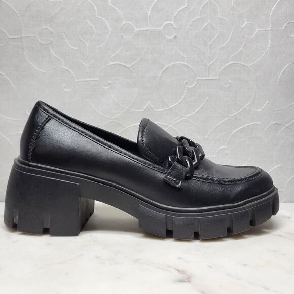 Madden Girl Hoxtonn Chunky Platform Loafer Womens 8 Black Chain Lug Sole‎ Grunge - Picture 3 of 15